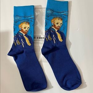 Van Gogh Artistic Blue Socks Starry Night Style in Blue and Yellow Brushstrokes
